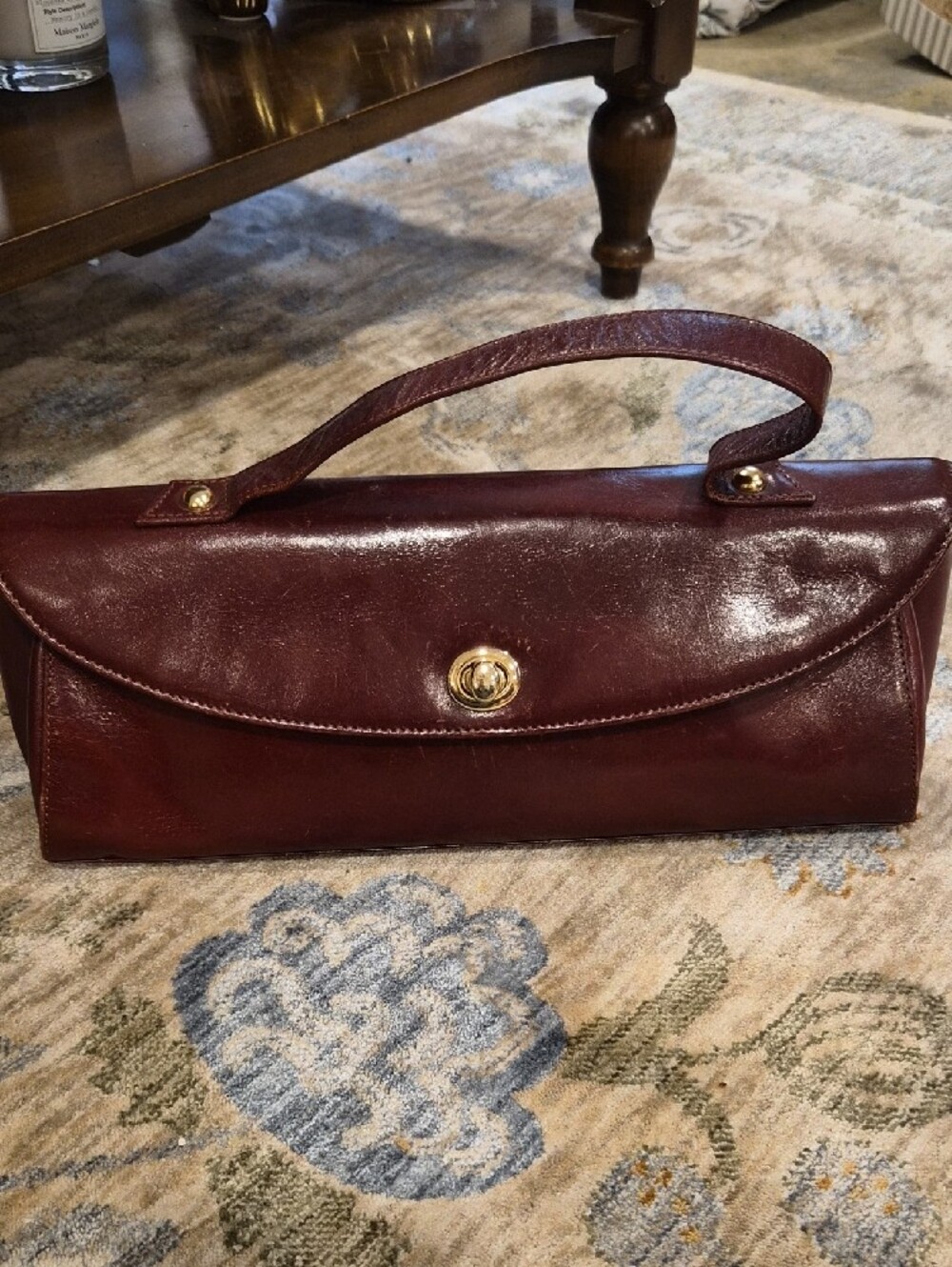 Classic Leather Top-Handle Clutch in Deep Burgundy - Picture 4 of 14